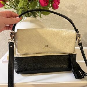 Vintage Kate Spade Black and Cream Leather Shoulder Bag
